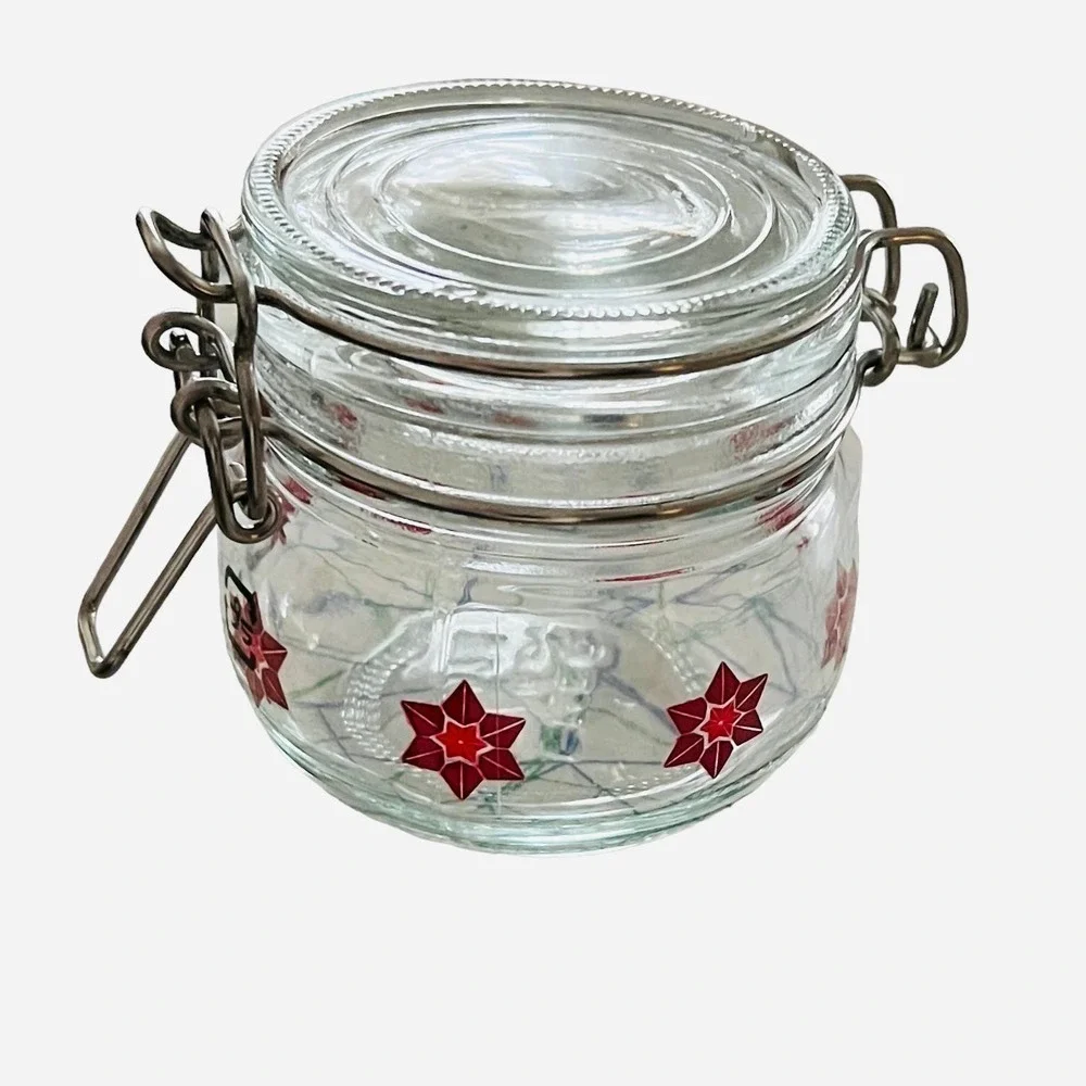 IKEA VINTERFINT Jars with lid, floral pattern clear glass/red, 4 oz